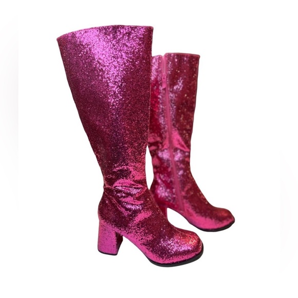 Dolls Kill Shoes - Ellie Glitter Pink Go-Go Boots 9